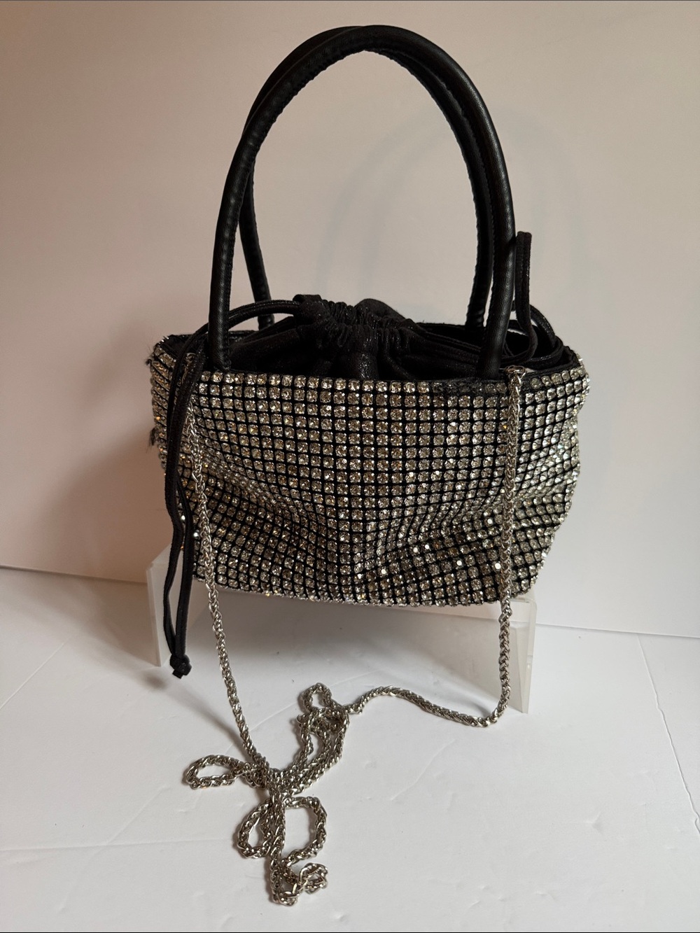 Black Rhinestone Drawstring Evening Bag - Picture 3 of 7